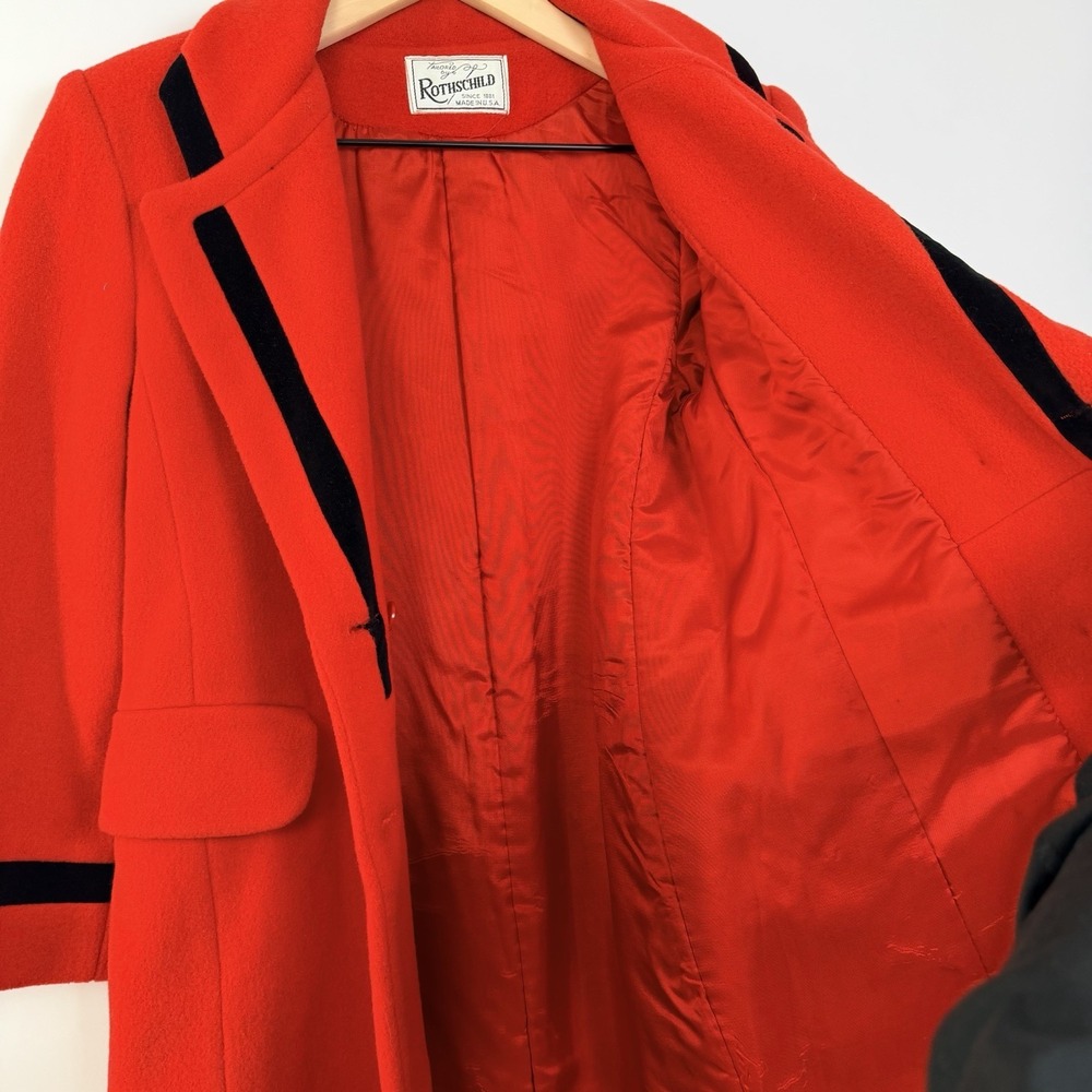 Vintage Rothschild Red Wool Coat ILGWU Union Made USA 3/4 Sleeve Size 10 - Picture 5 of 10